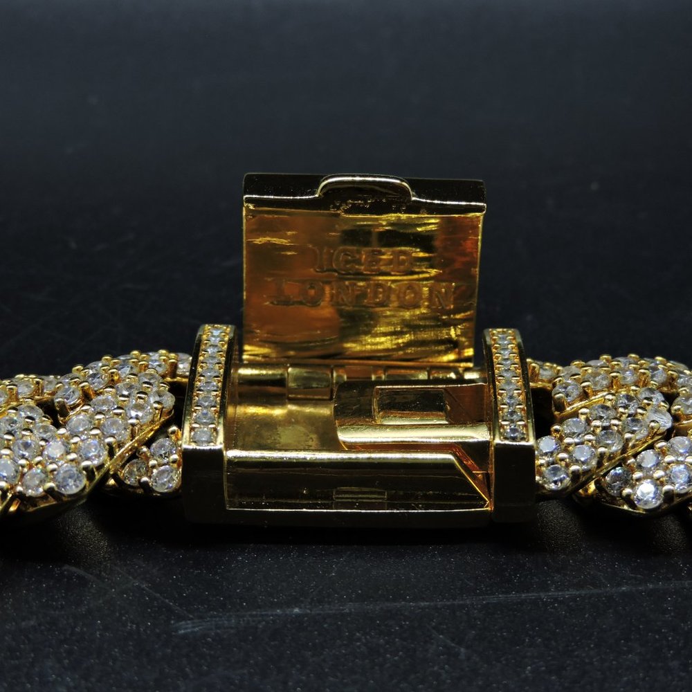 Iced London Gold Plated Diamond Prong Link Choker - Picture 7 of 11